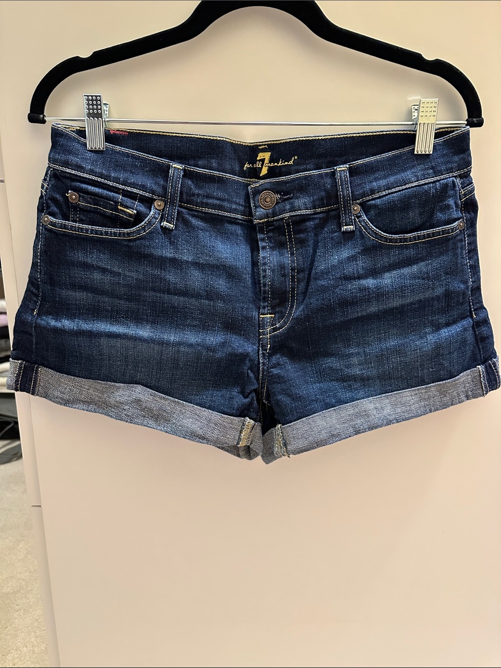 7 For All Mankind Indigo Roll-Cuff Denim Shorts